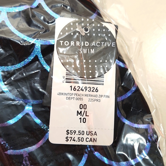 ❤️NWT VINTAGE TORRID SWIM BIKINI TOP - SHINY BLUE MERMAID ZIP FRONT ACTIVE - Picture 9 of 13